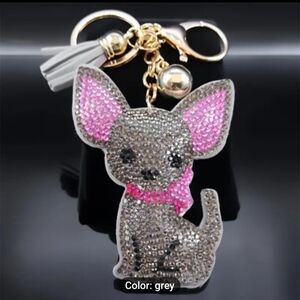 NWT Grey & Pink Rhinestone Dog  keychain/bag charm.